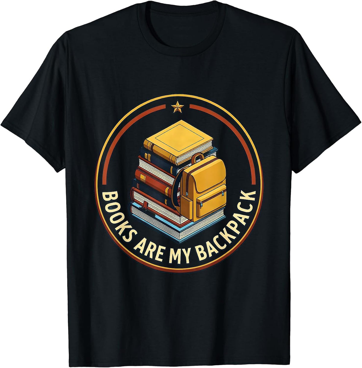 Men's Books Are My Backpack Back to School Design T-Shirt - Black