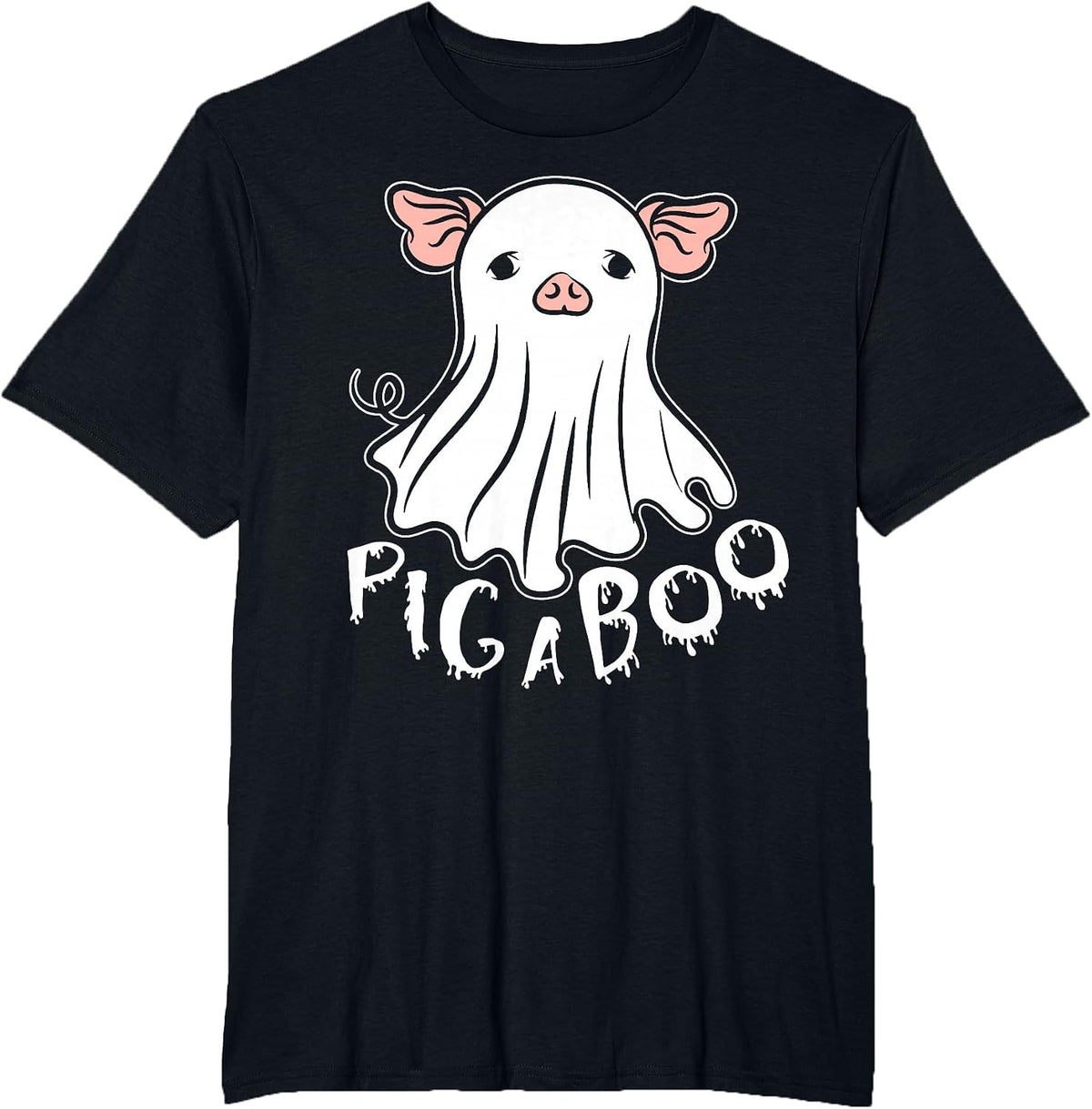 Ghost Pig Costume Pig A Boo Farmer Animal Halloween Costume T-Shirt - Black