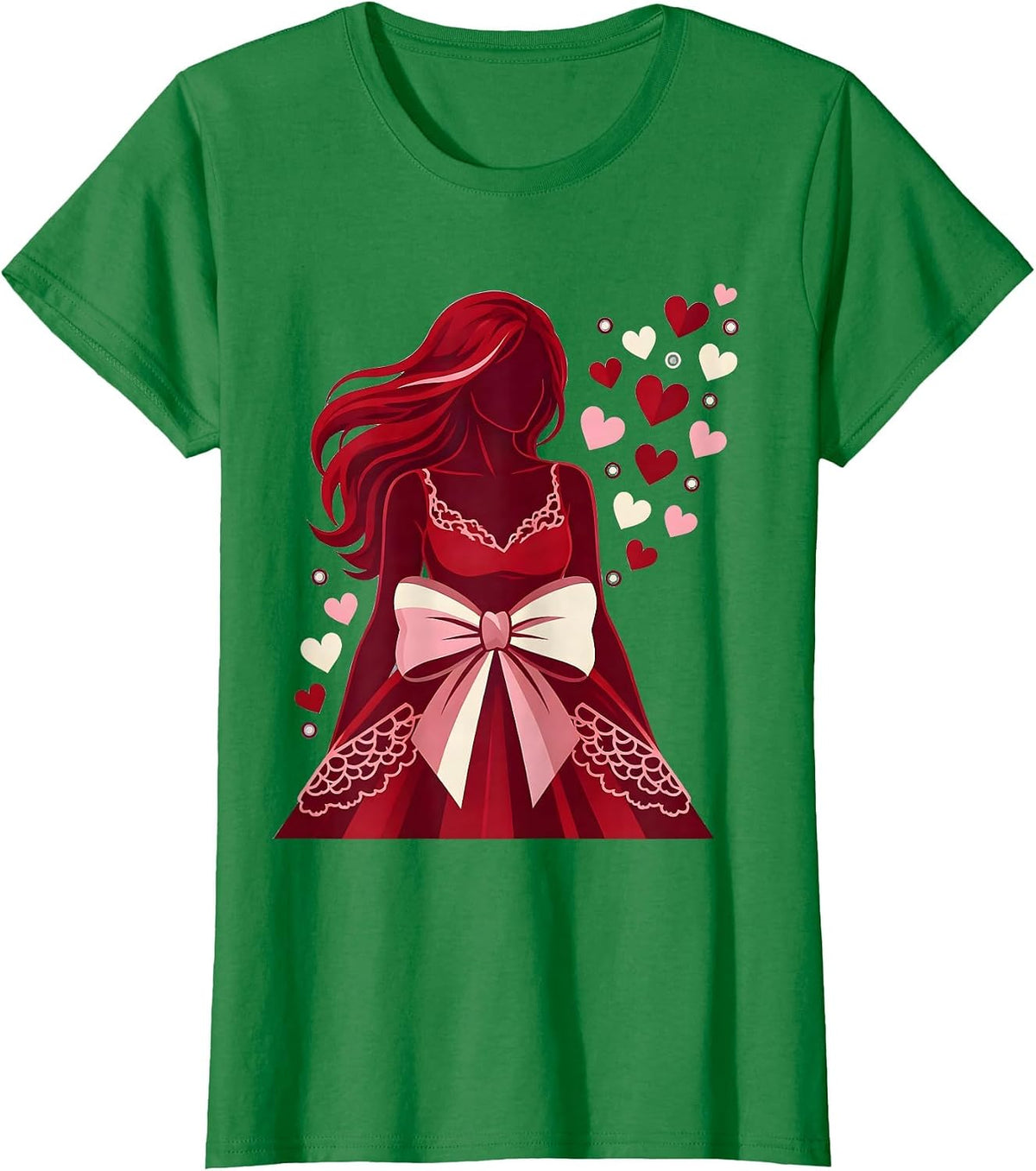 Women's Mimi Love Hearts Silhouette Graphic Design T-Shirt - Kelly Green