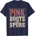 Pink Boots and Spurs Cowgirl Design T-Shirt - Navy Blue