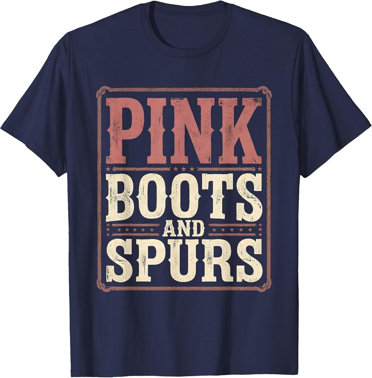 Pink Boots and Spurs Cowgirl Design T-Shirt - Navy Blue