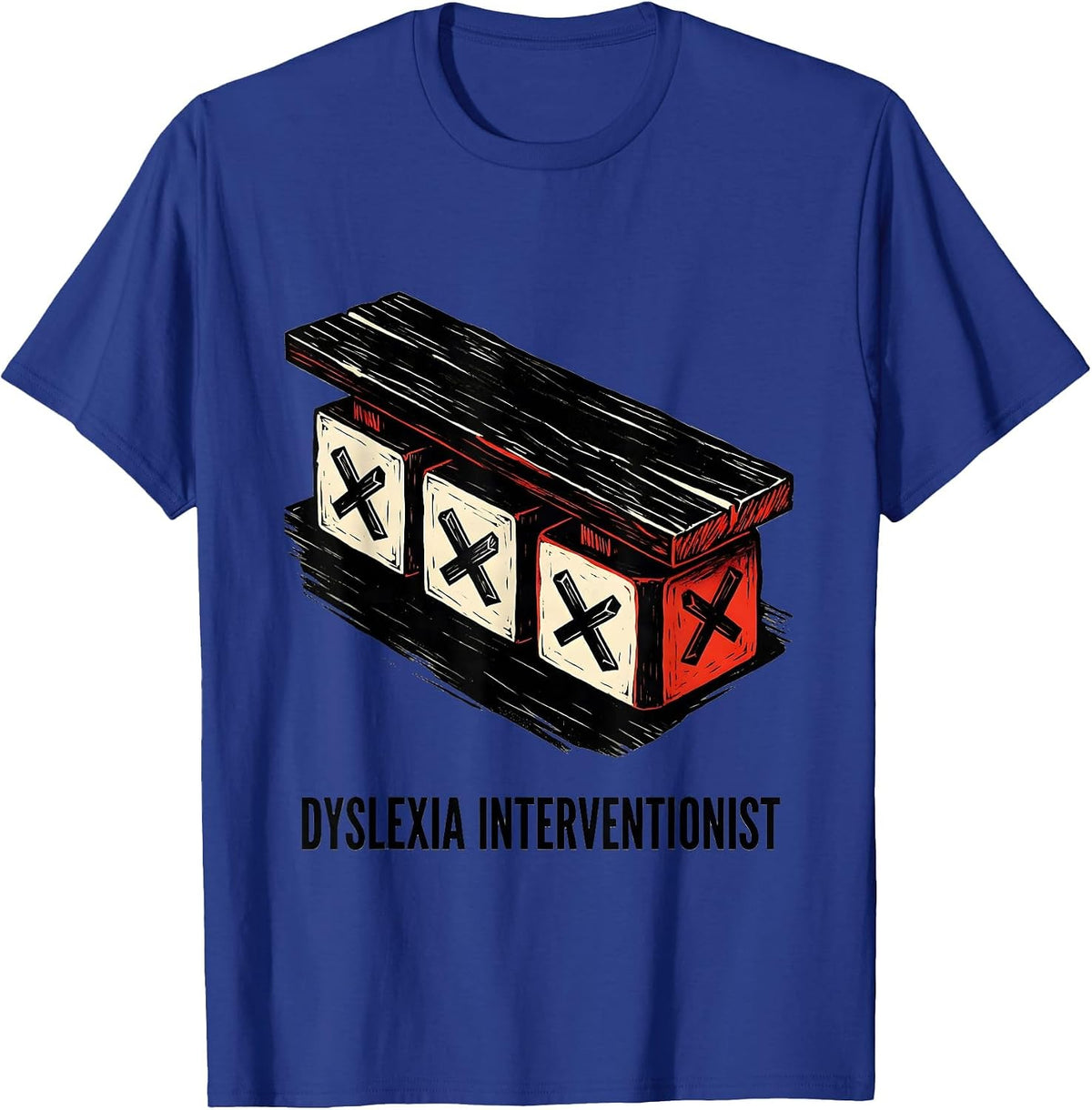Dyslexia Interventionist Linocut Dyslexia Teacher Awareness T-Shirt - Royal Blue