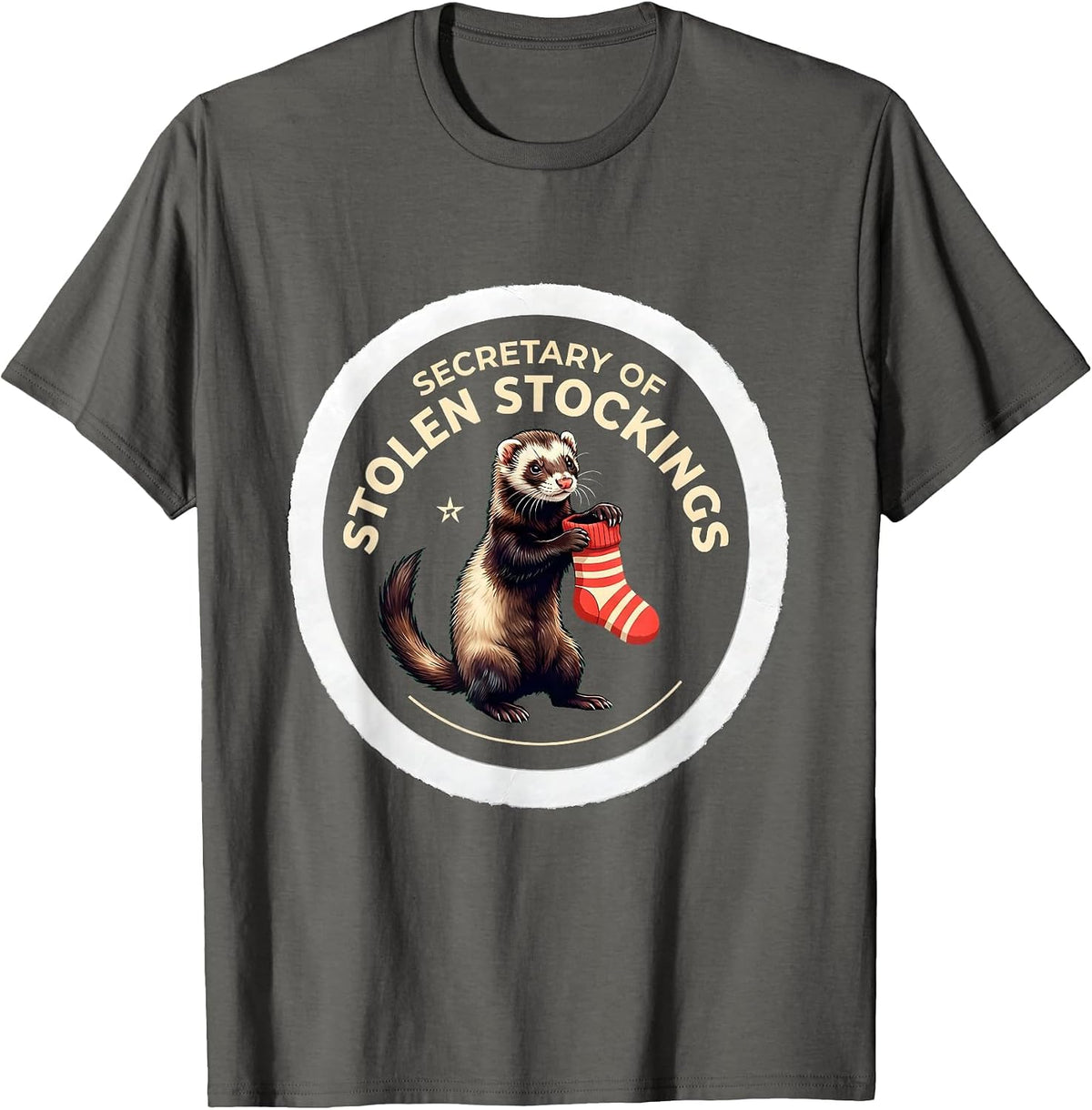 Men's Secretary Of Stolen Stockings Funny Ferret Lover Christmas T-Shirt - Asphalt Grey