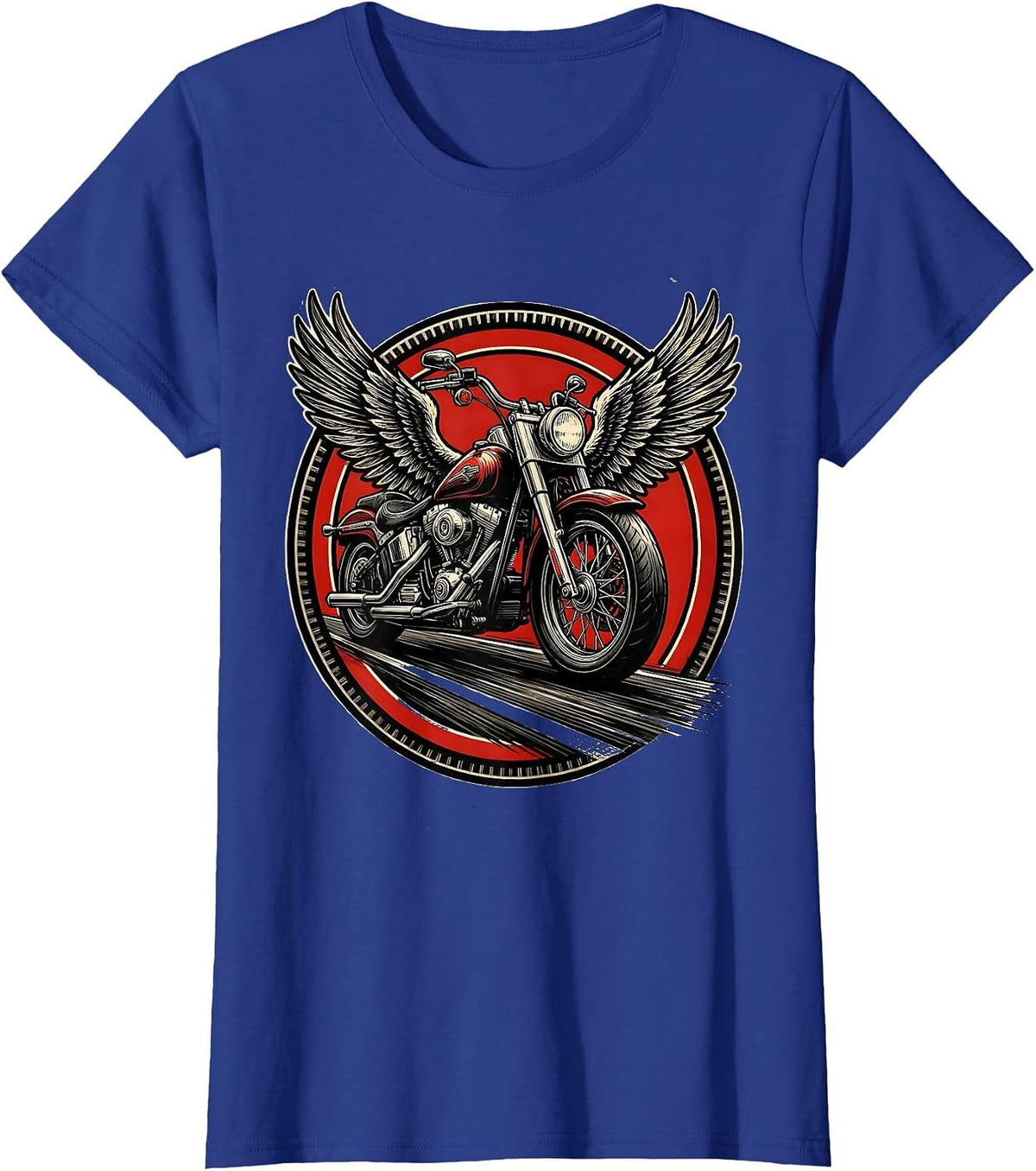 Women's Vintage Motorcycle Freedom Open Highway Graphic T-Shirt - Royal Blue