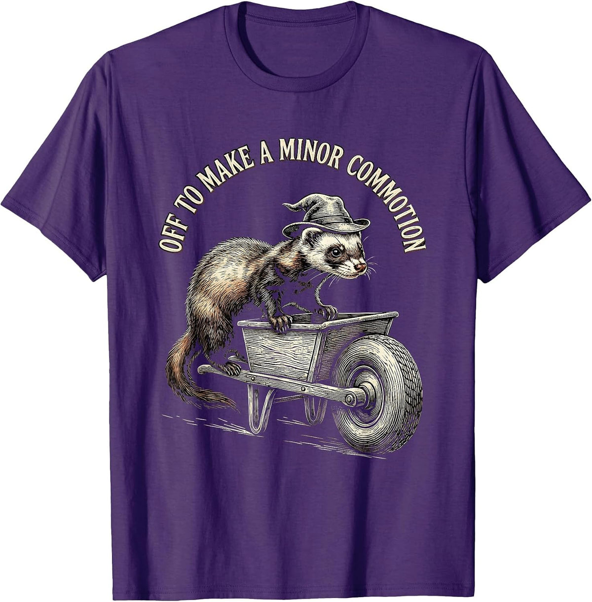 Off To Make A Minor Commotion Whimsical Ferret Humor T-Shirt - Purple