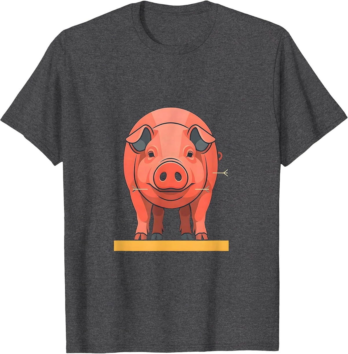 Symmetrical Pink Pig Flat Vector Pet Lover Humor T-Shirt - Dark Heather Grey