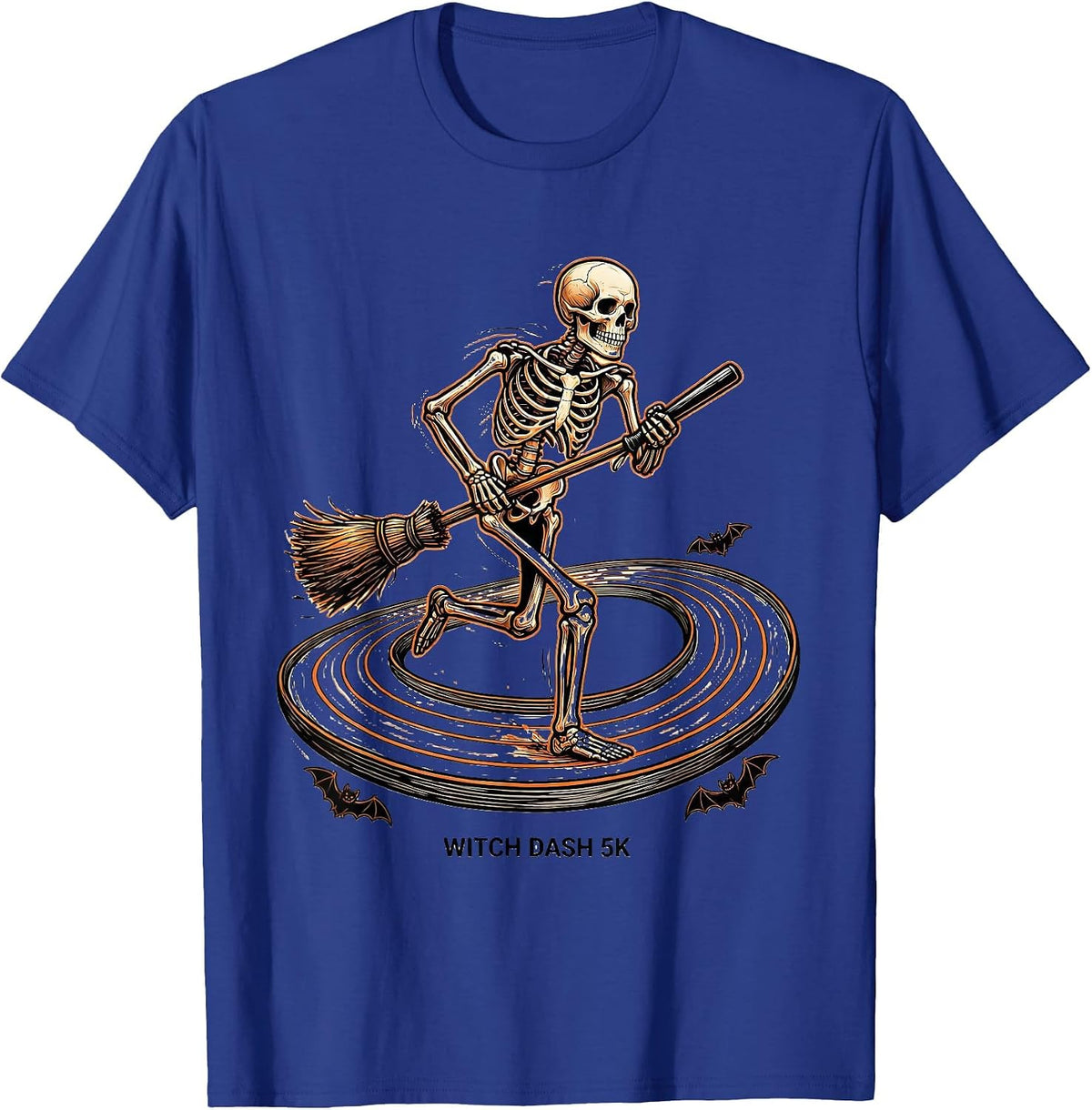 Witch Dash 5K Funny Skeleton Runner Halloween Fun Run T-Shirt - Royal Blue