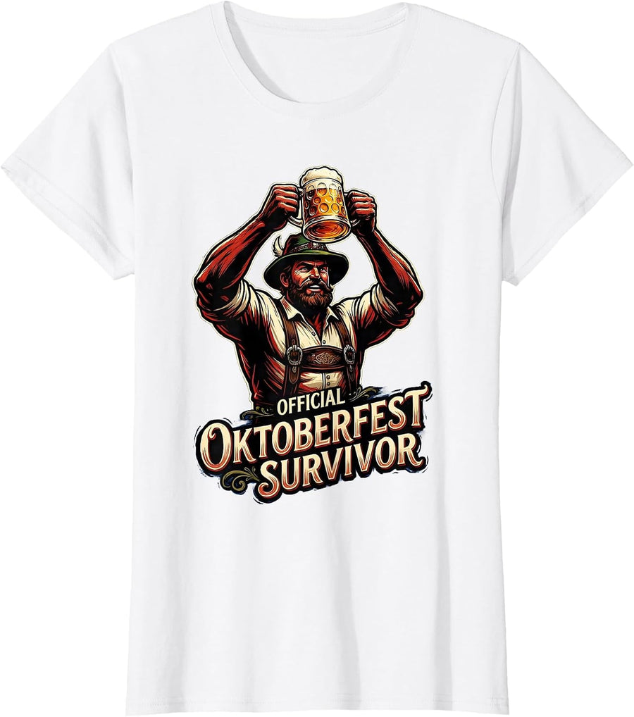Women's Official Oktoberfest Survivor Funny Beer Festival T-Shirt - White