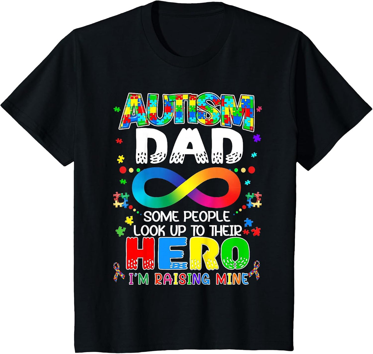 Autism Dad Raising Hero Groovy Father Autism Awareness T-Shirt - Black