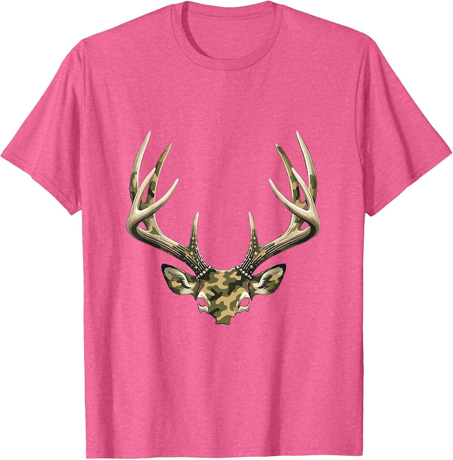 Antler Rack Camo Patriotic Hunting Dad T-Shirt - Pink Heather