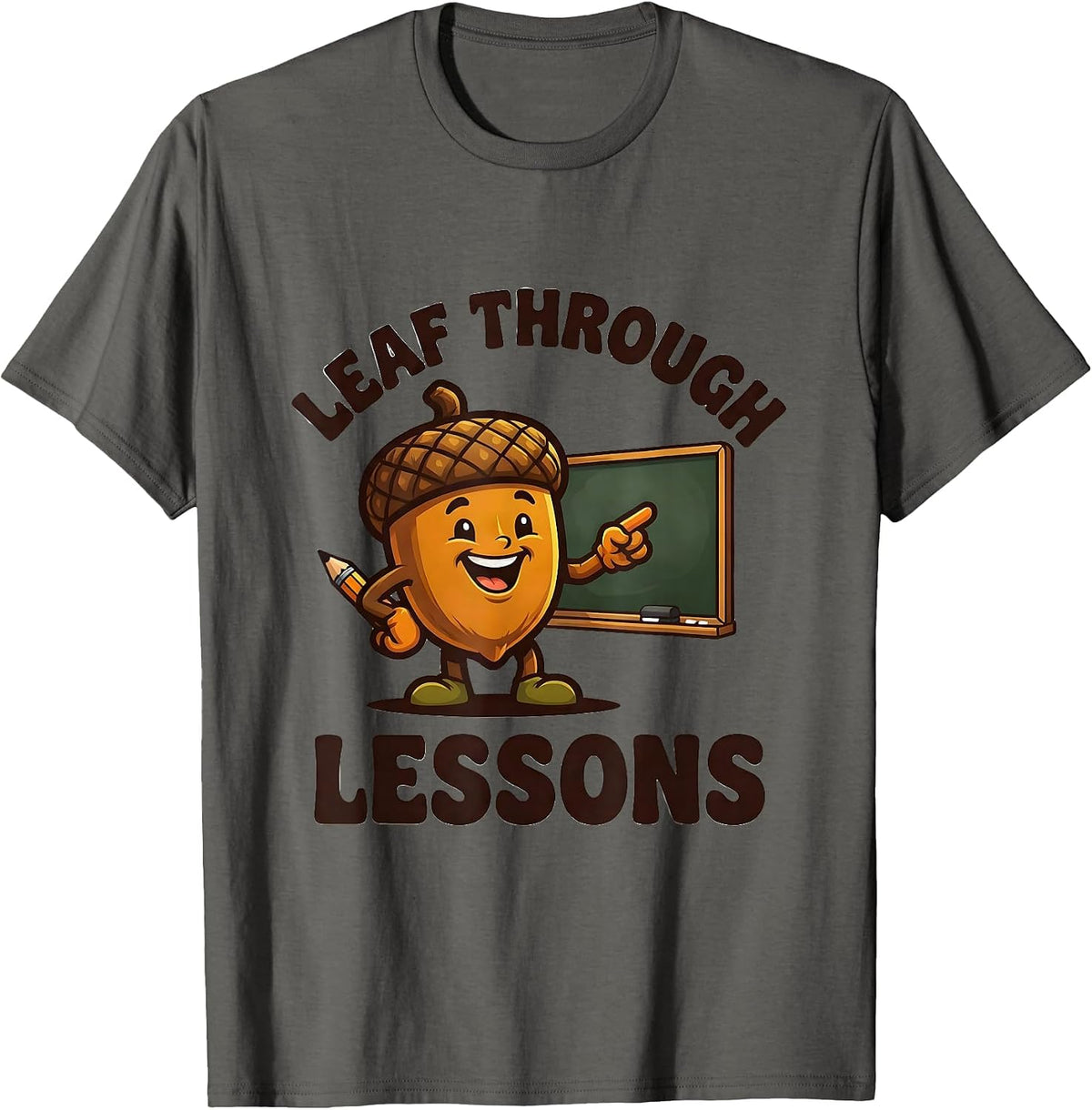Men's Leaf Through Lessons Retro Teacher Fall Halloween Classroom T-Shirt - Asphalt Grey