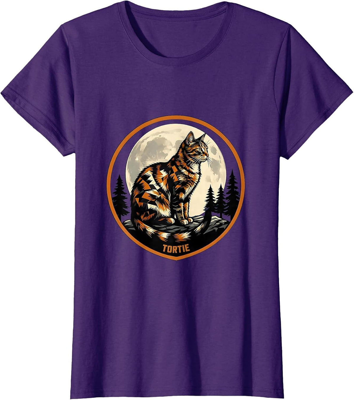 Women's Tortie 90s Retro Moonlit Cat Breed Portrait Vintage T-Shirt - Purple
