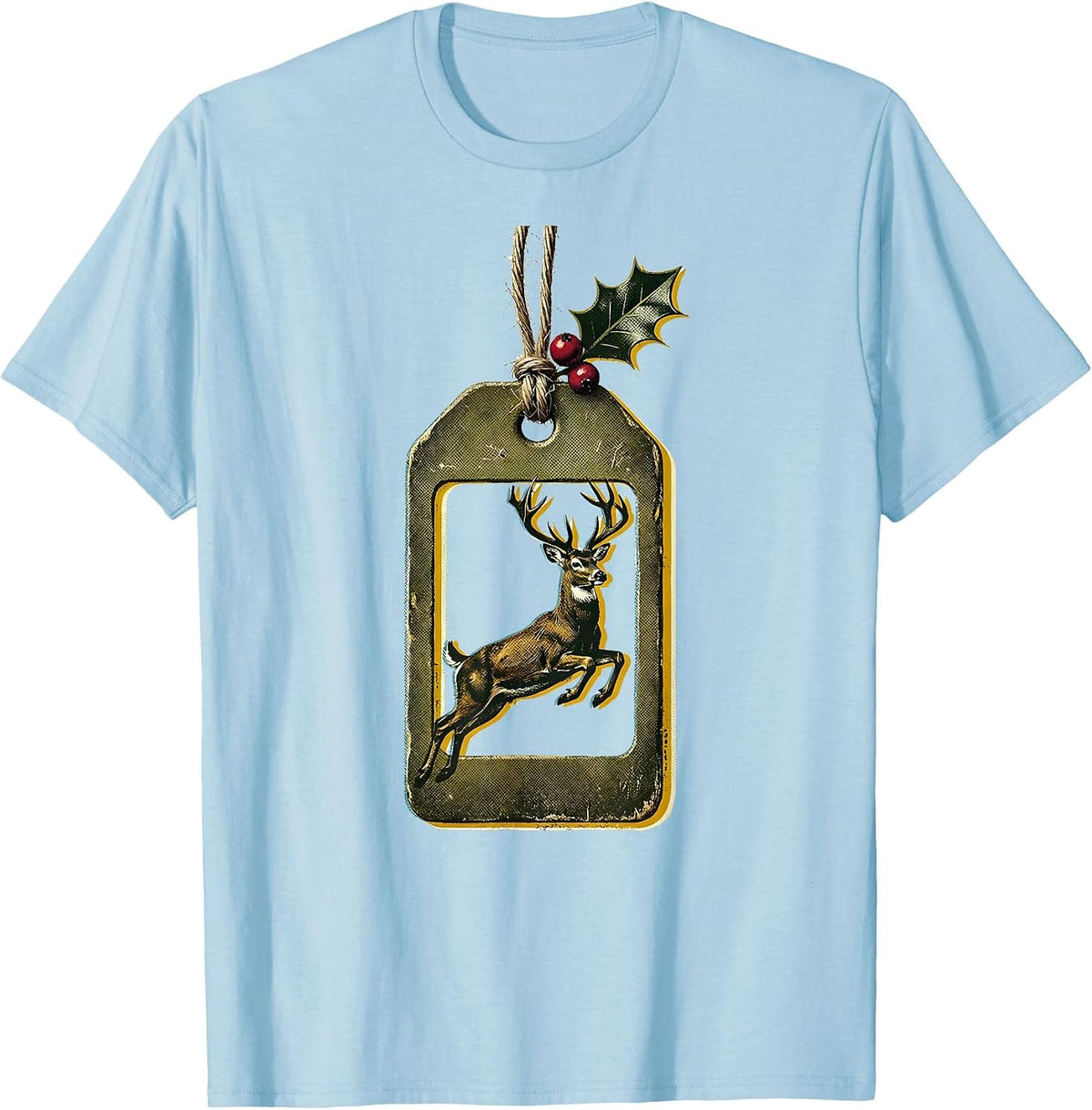 Men's Weathered Hunting Tag Buck Ornament Deer Hunter Christmas T-Shirt - Baby Blue