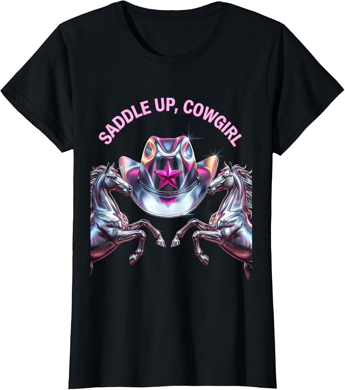 Saddle Up Cowgirl Western Rodeo Design T-Shirt - Black