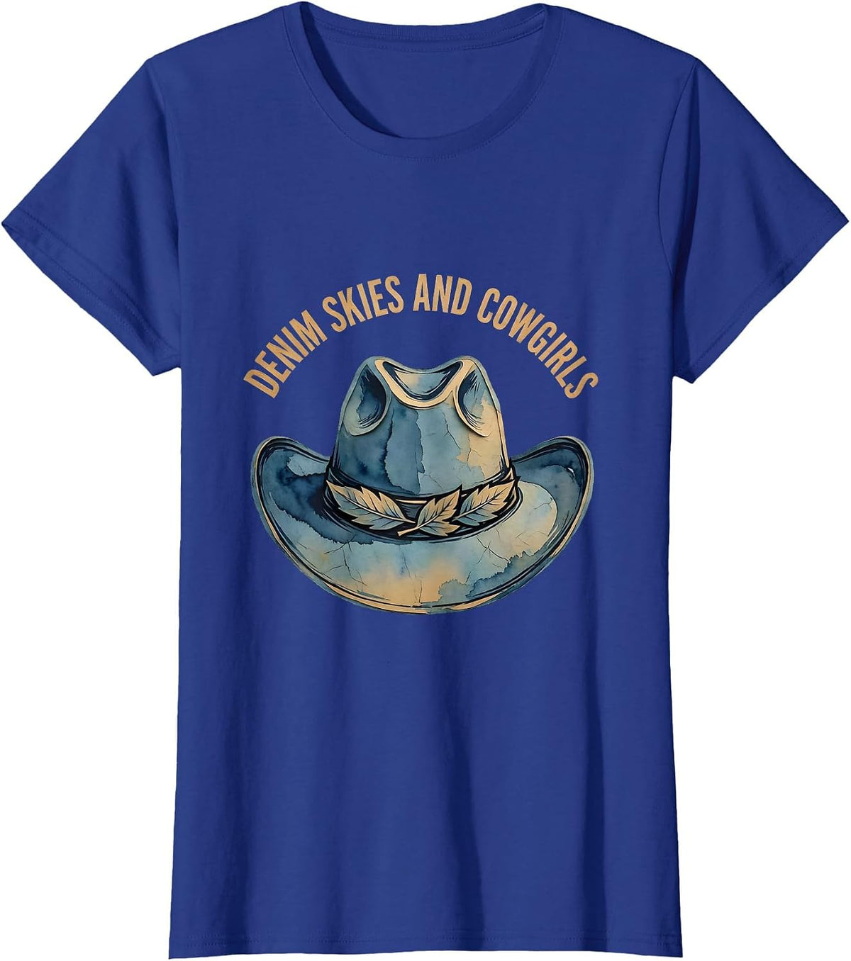 Women's Denim Skies and Cowgirls Western Graphic Design T-Shirt - Royal Blue