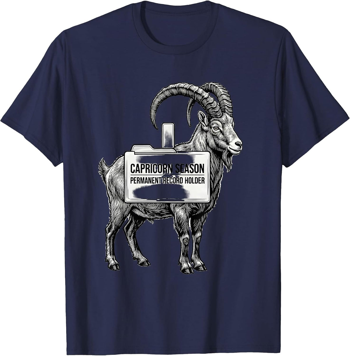 Men's CAPRICORN SEASON: PERMANENT RECORD HOLDER Zodiac T-Shirt - Navy Blue