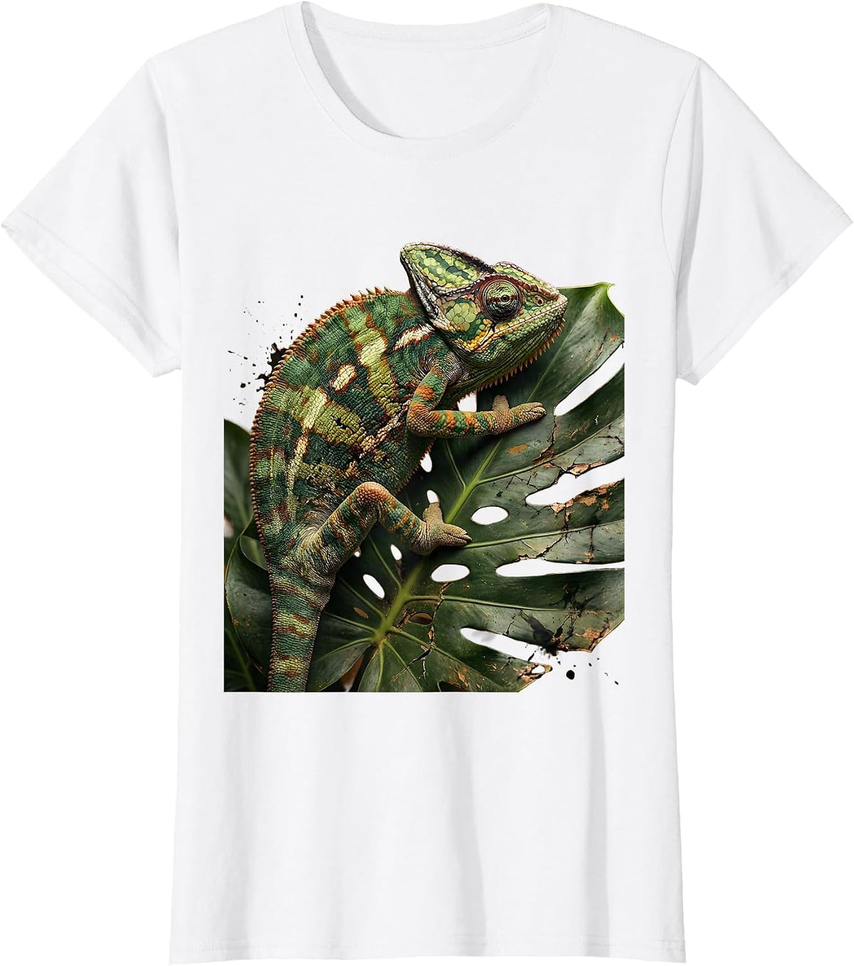 Chameleon Tropical Leaves Camouflage Art Design T-Shirt - White