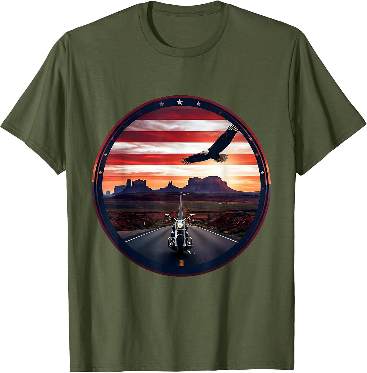 Men's Freedom Road Motorcycle Desert Highway Graphic T-Shirt - Olive Green