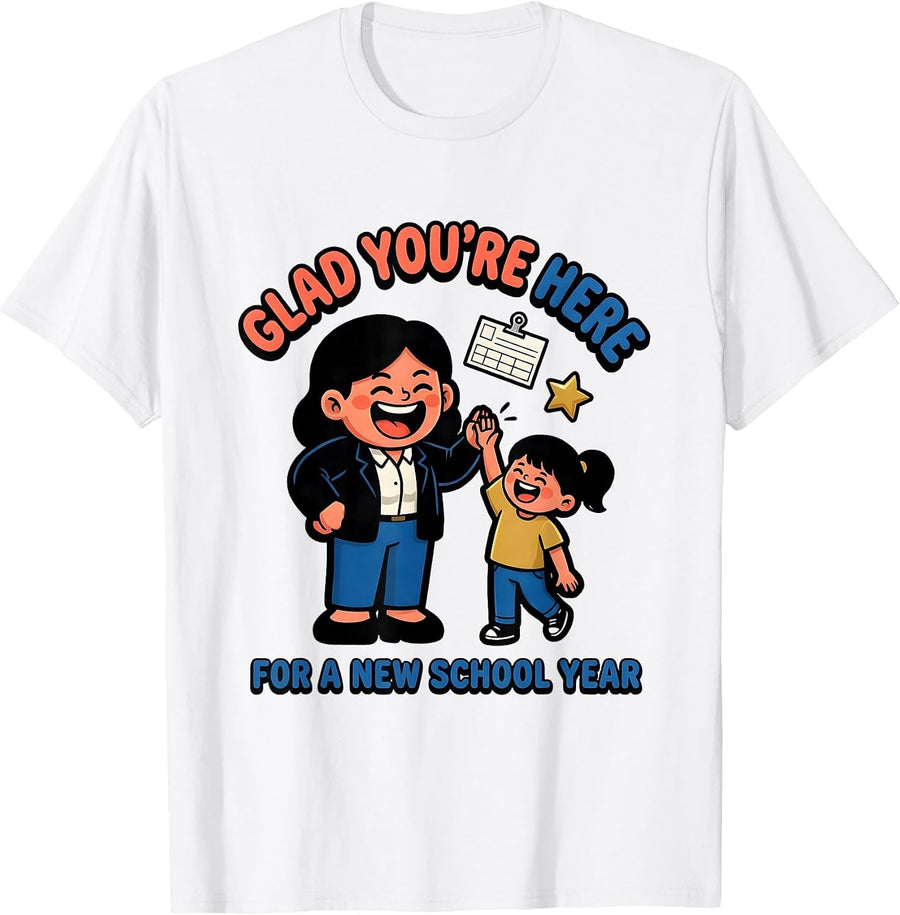 Men's Glad You're Here For A New School Year Funny Teacher Back T-Shirt - White