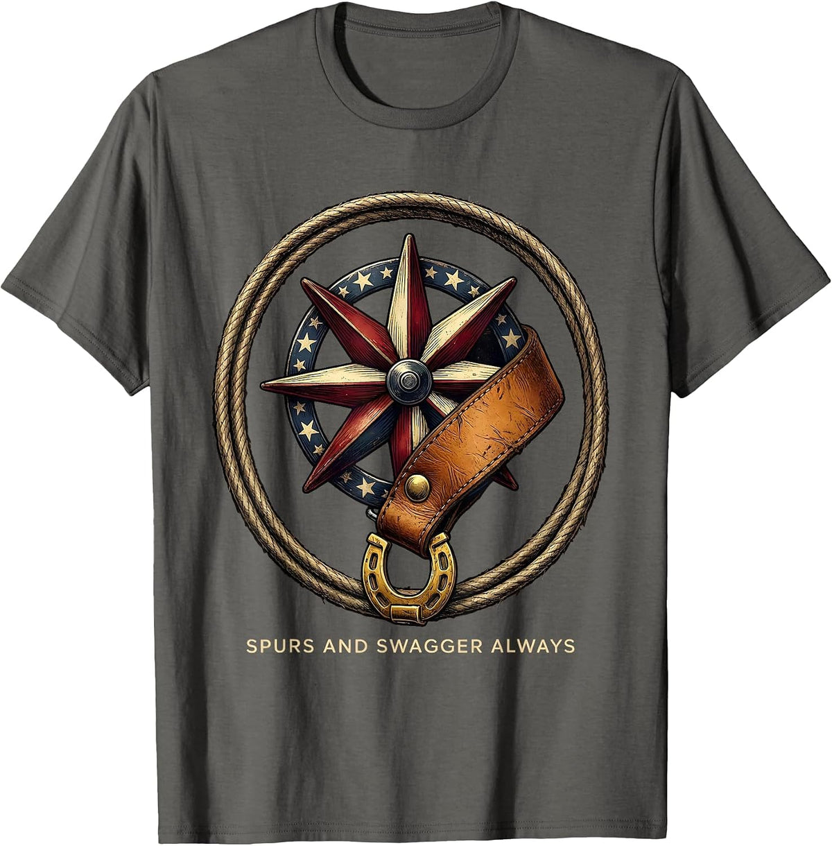 Men's Spurs and Swagger Cowboy Western Design T-Shirt - Asphalt Grey
