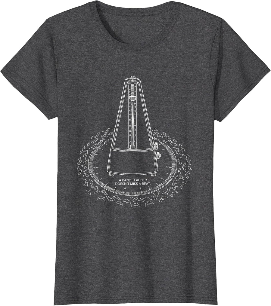 Women's A Band Teacher Doesn't Miss A Beat Funny Halloween Teacher T-Shirt - Dark Heather Grey