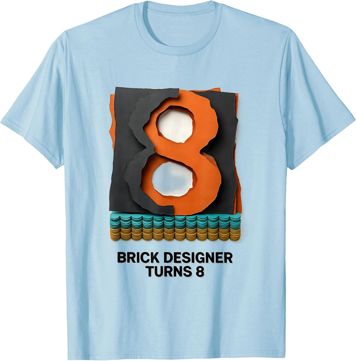 Men's Brick Designer Turns 8 Funny Master Builder Building Brick T-Shirt - Baby Blue