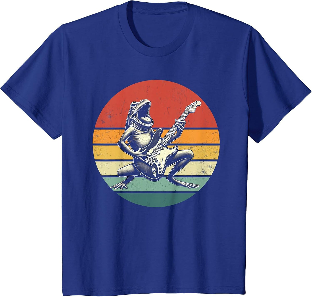 Vintage Frog Band Rock Funny Frog Playing Electric Guitar T-Shirt - Royal Blue