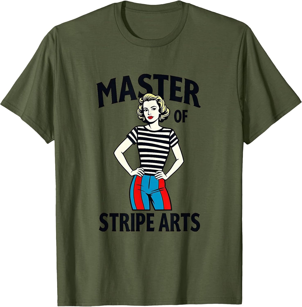 Master of Stripe Arts Graphic Design T-Shirt - Olive Green