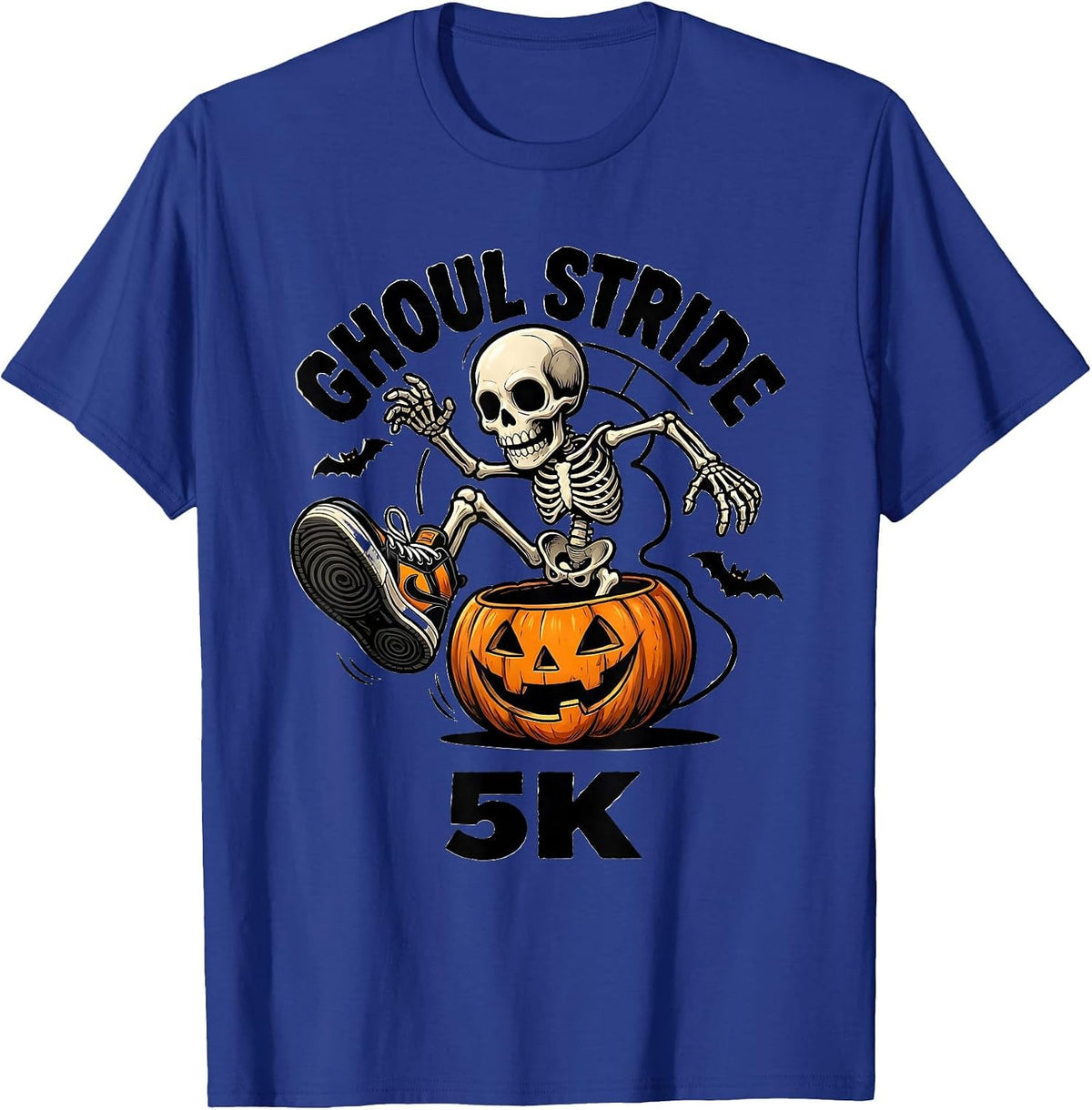 Ghoul Stride 5K Cartoon Skeleton Runner Halloween Fun Run T-Shirt - Royal Blue