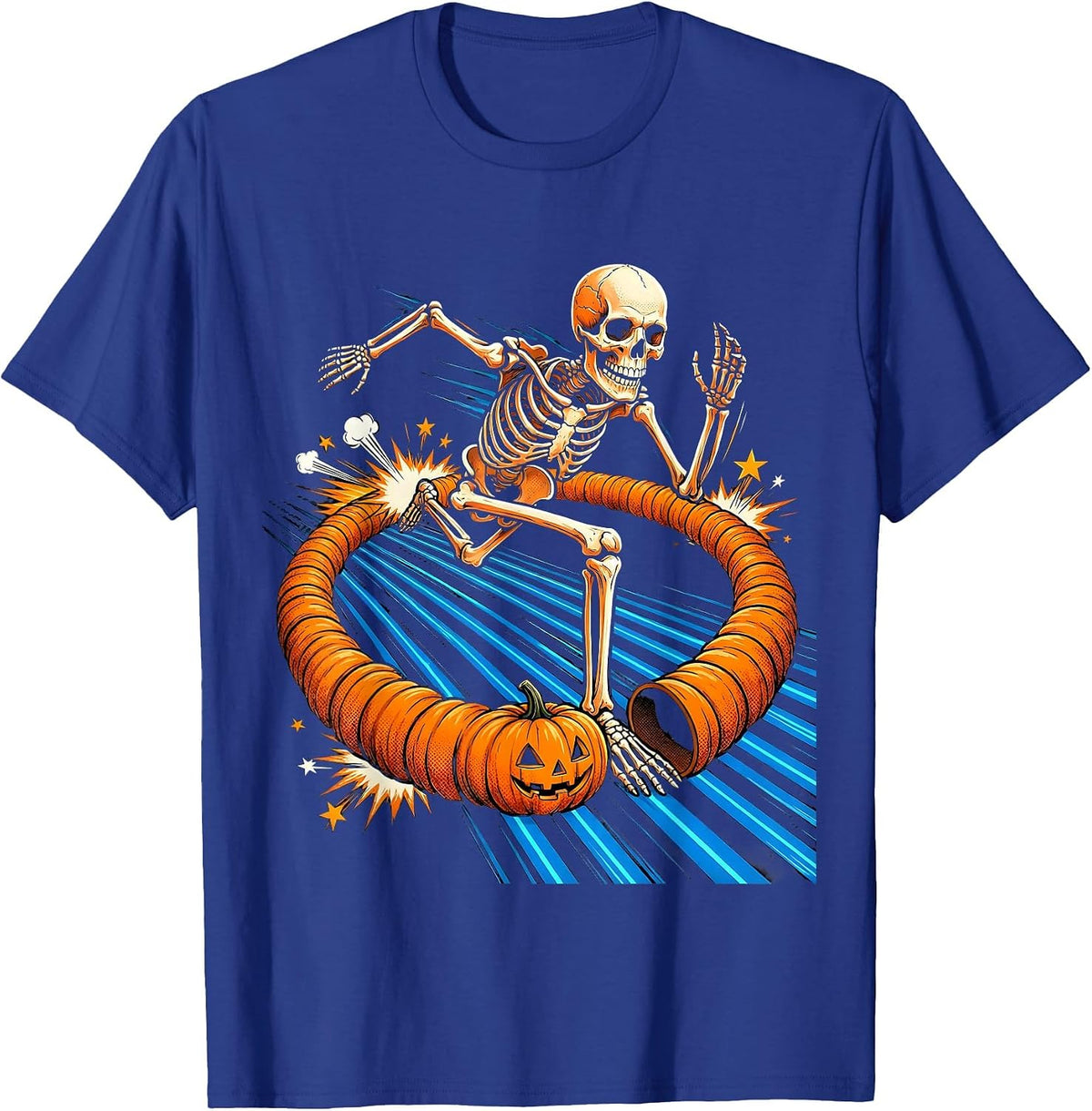 Men's Skeleton Runner Halloween Pop Art Funny 5K Race T-Shirt - Royal Blue