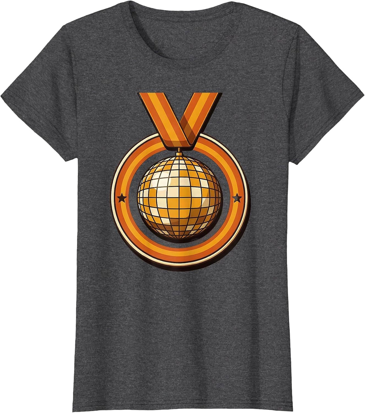 Women's Sealed Disco Ball Badge Retro 70s Party Costume T-Shirt - Dark Heather Grey