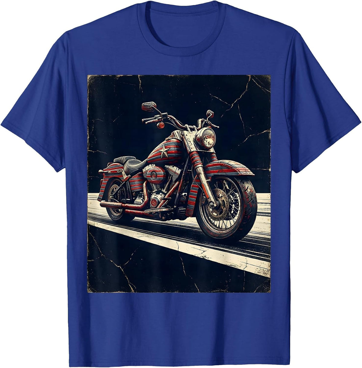 Men's Vintage Motorcycle Open Highway Dusk Ride USA T-Shirt - Royal Blue
