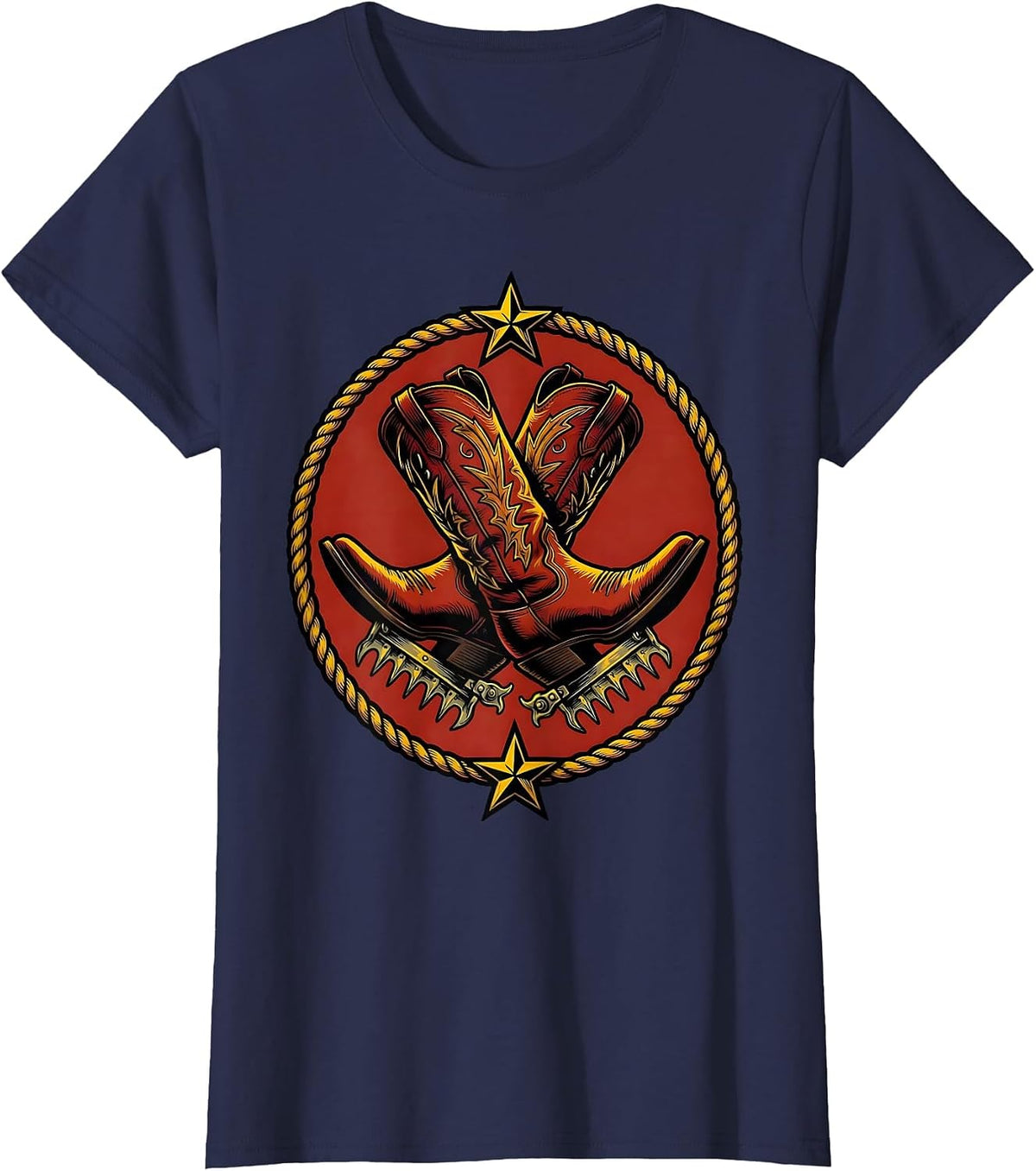 Women's Crossed Cowboy Boots With Spurs Western Graphic T-Shirt - Navy Blue