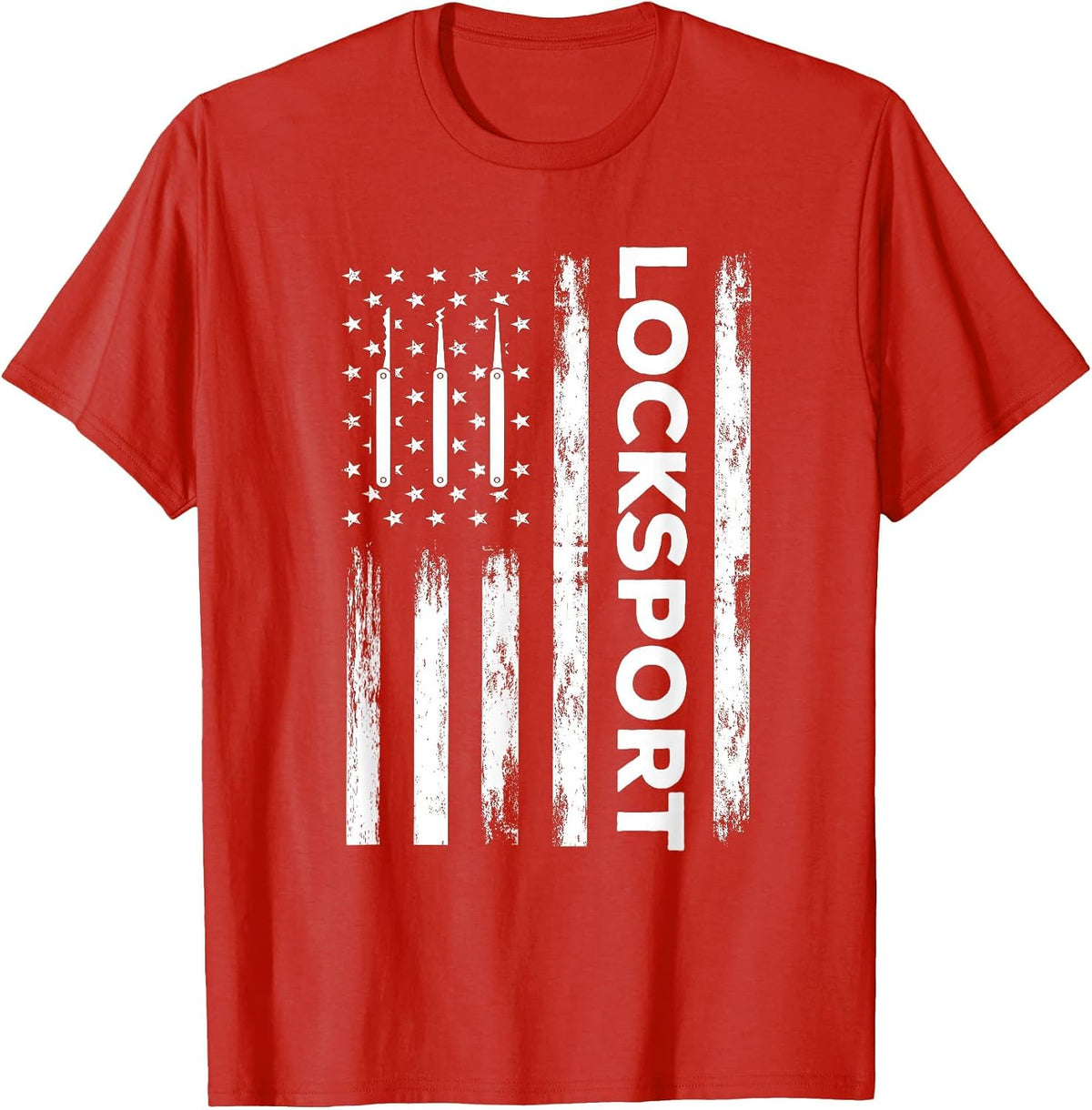 USA Locksport Design for Locksmith Locksmithing USA Flag T-Shirt - Red