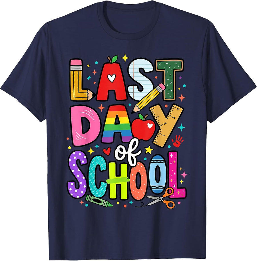 Teacher Student Classroom Fun End of Year Last Day of School T-Shirt - Navy Blue