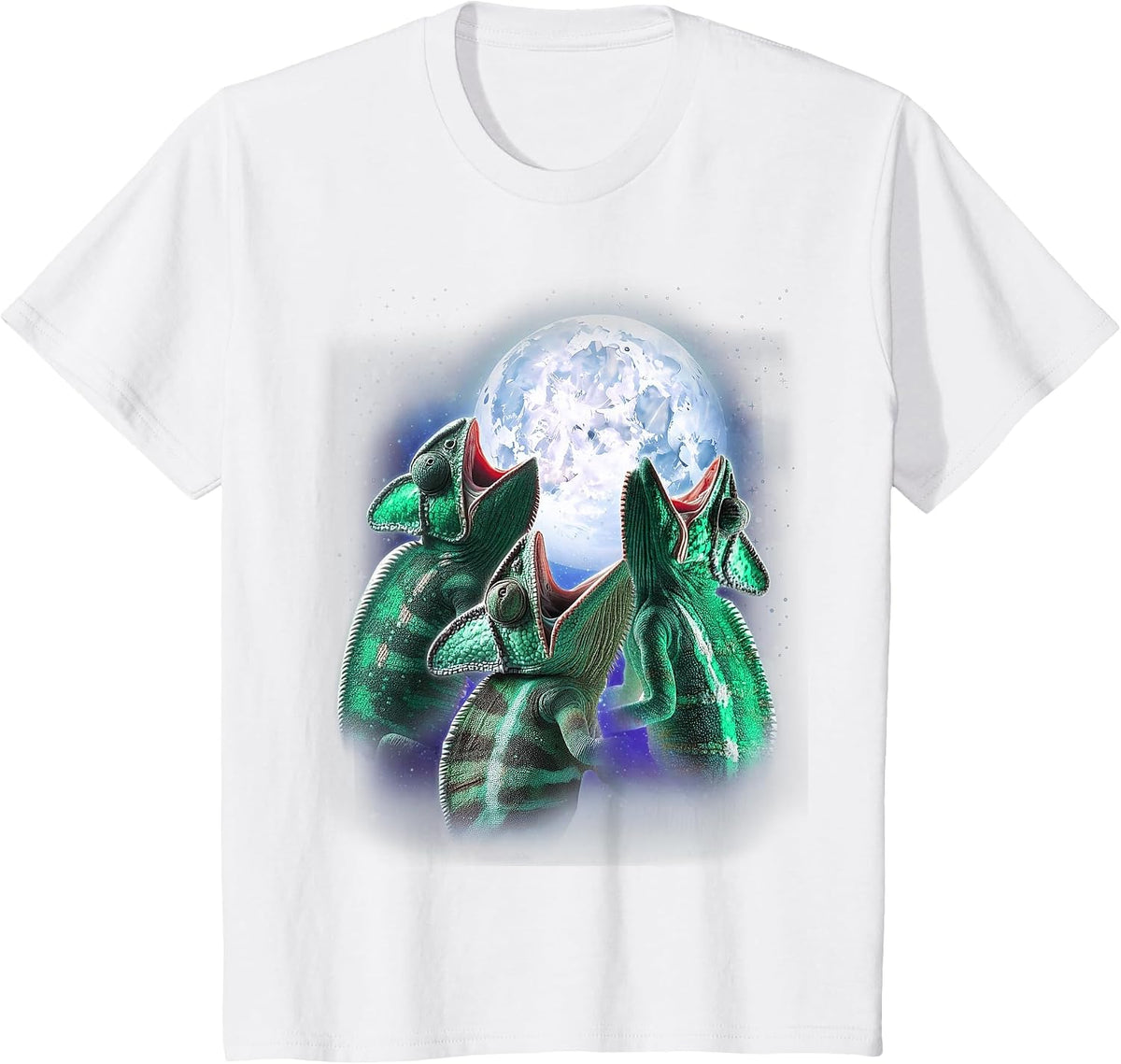 3 Chameleon Howling At The Moon Shirt Funny Pet Lizard Lover T-Shirt - White