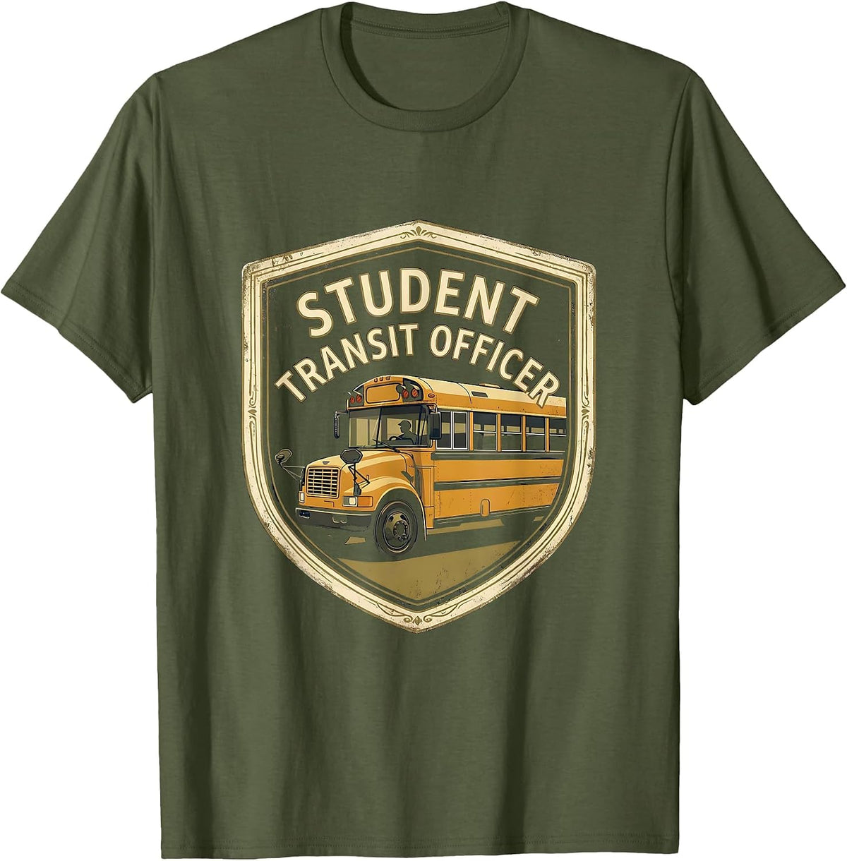 Student Transit Officer Vintage School Bus Driver T-Shirt - Olive Green
