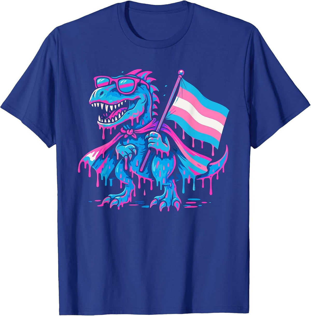 Transgender T-Rex LGBTQ Pride Drip Trans Rights Dinosaur T-Shirt - Royal Blue