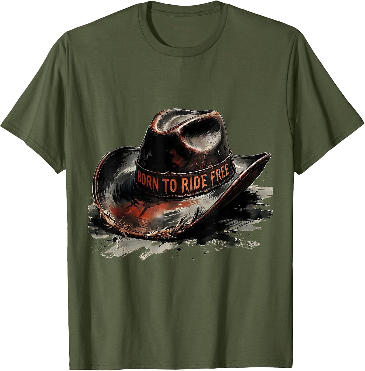 Men's Born to Ride Free Western Cowgirl Design T-Shirt - Olive Green