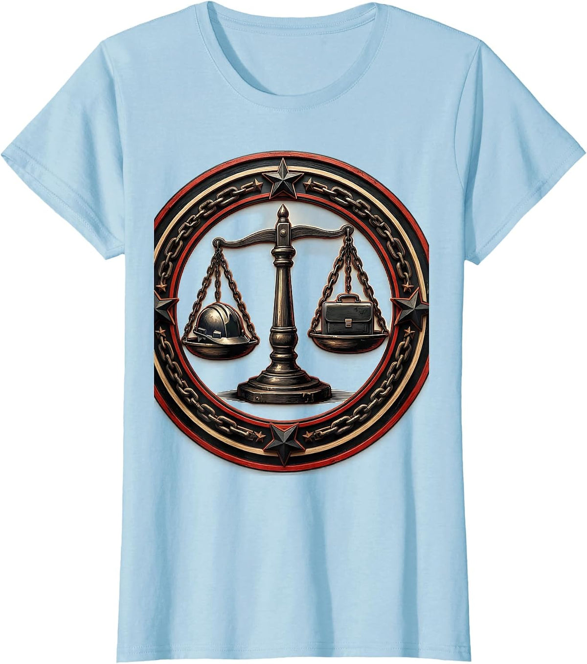 Equal Rights Labor Day Balance Scale Graphic T-Shirt - Baby Blue