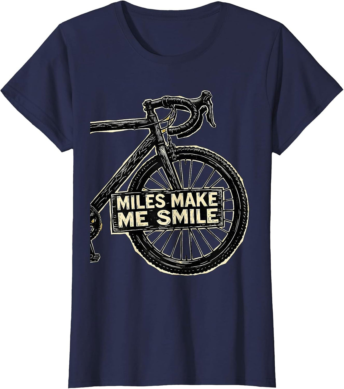 Women's Miles Make Me Smile Bike Cycling Design T-Shirt - Navy Blue