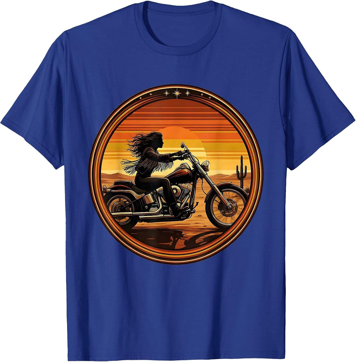 Desert Rider Motorcycle Speed Illustration T-Shirt - Royal Blue