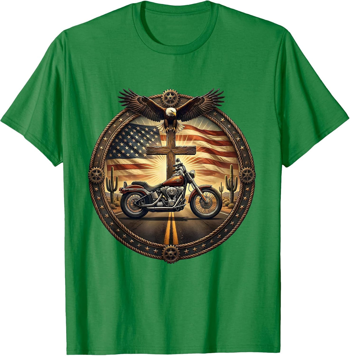 Men's Vintage Motorcycle Desert Road USA Graphic T-Shirt - Kelly Green