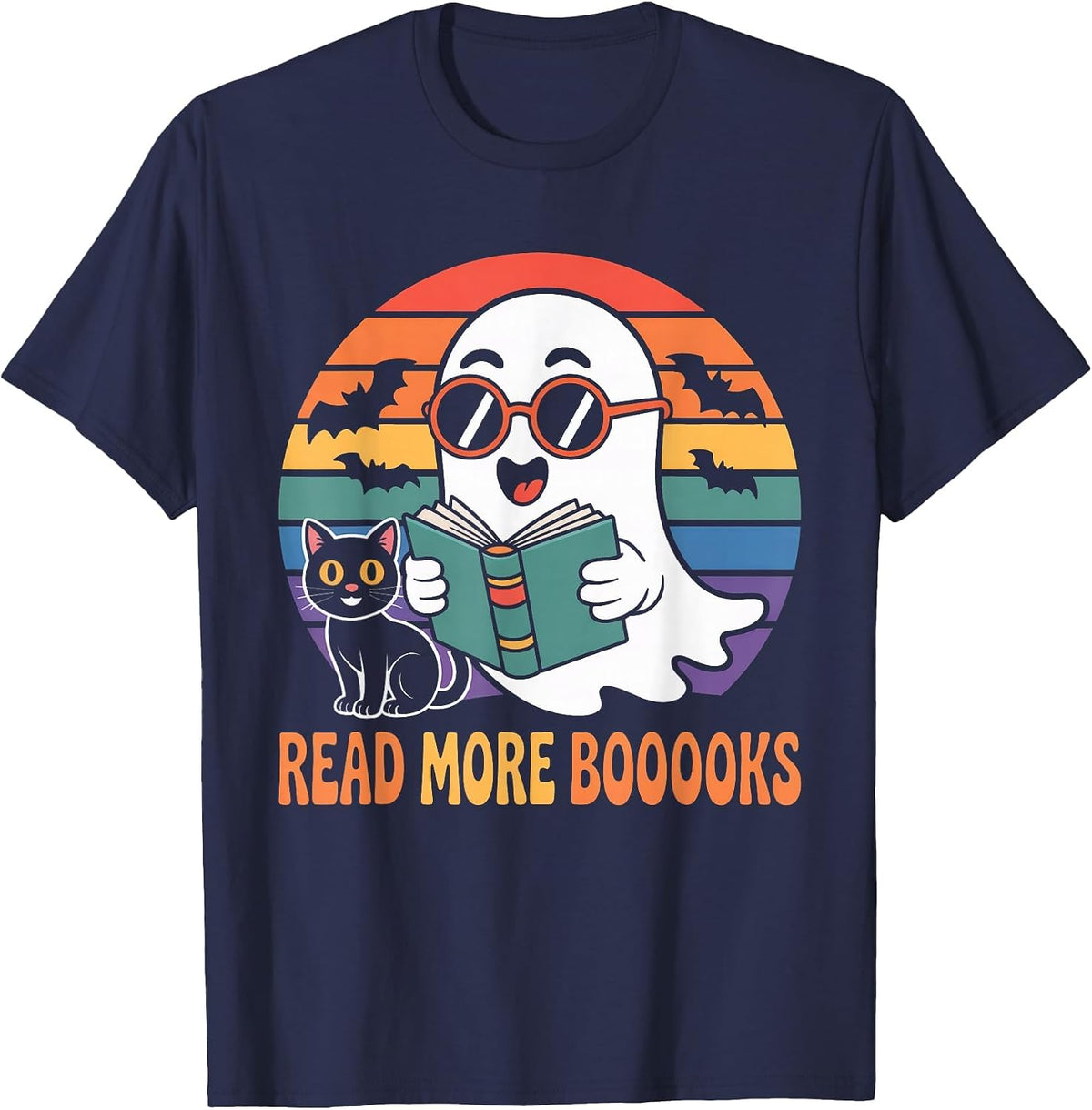 Read More Books Cute Ghost Reading Book Teacher Halloween T-Shirt - Navy Blue