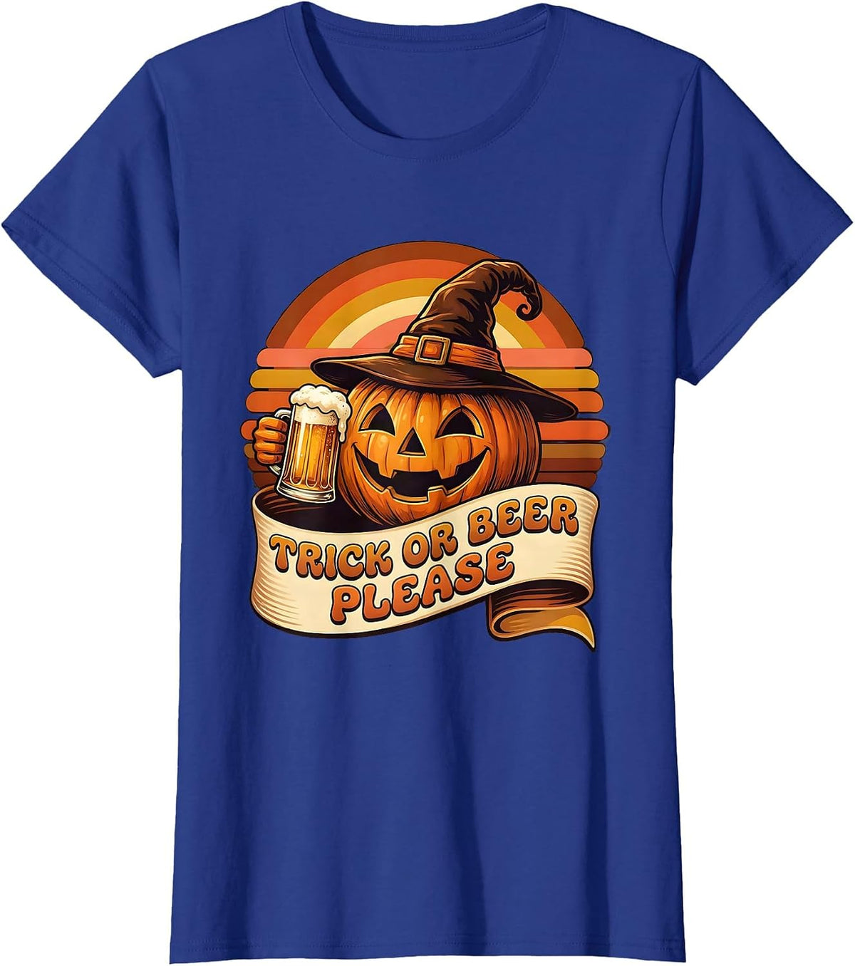 Women's Trick or Beer Please Halloween Funny Design T-Shirt - Royal Blue