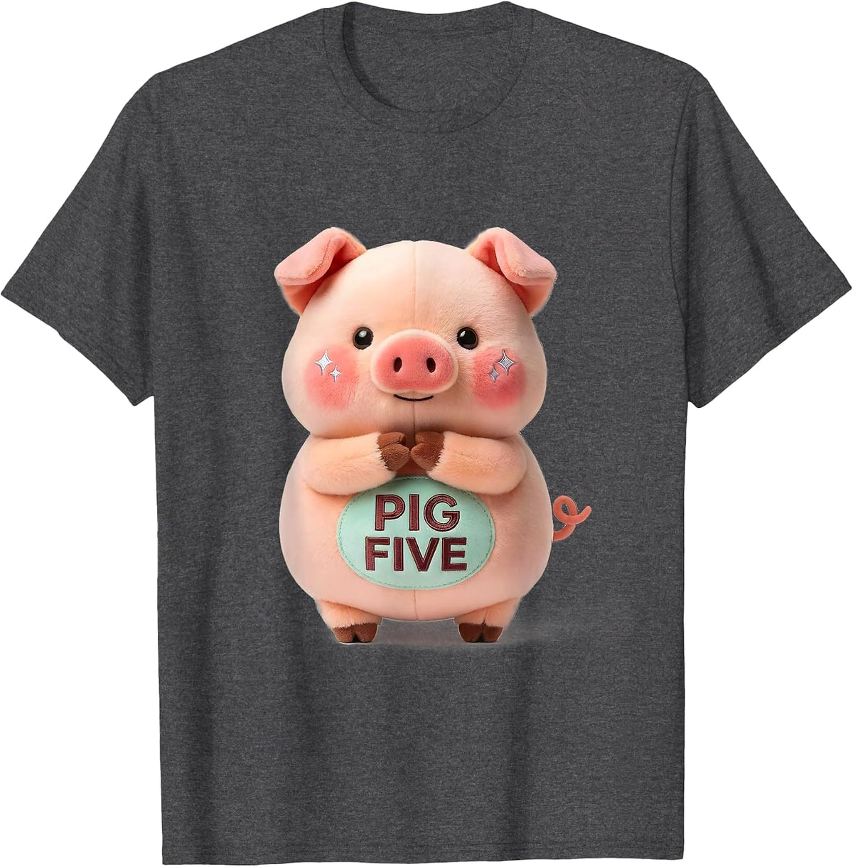 Pig Five Cute Kawaii Pig Lover Novelty Humor T-Shirt - Dark Heather Grey