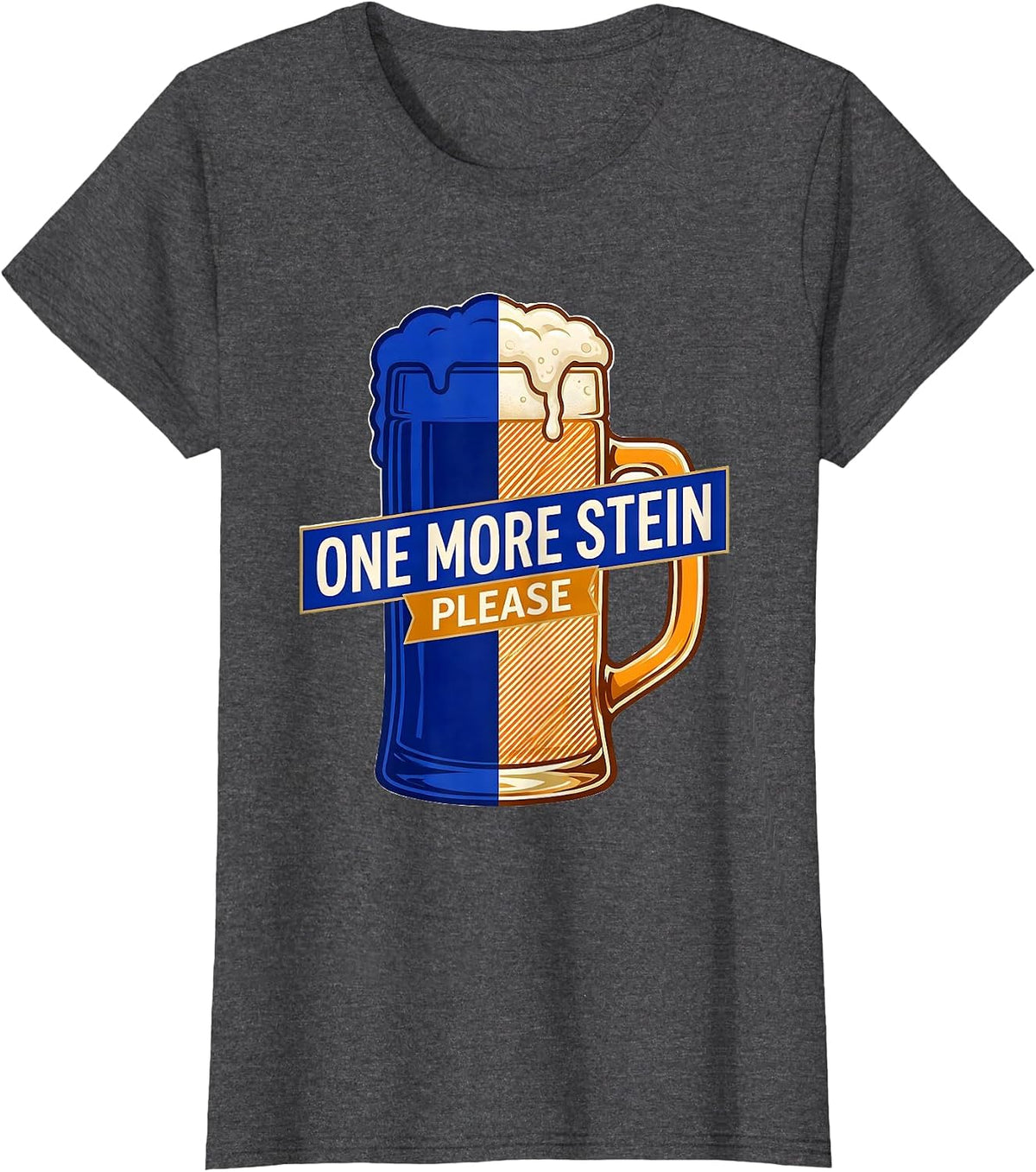 Women's One More Stein Please Funny Oktoberfest Design T-Shirt - Dark Heather Grey