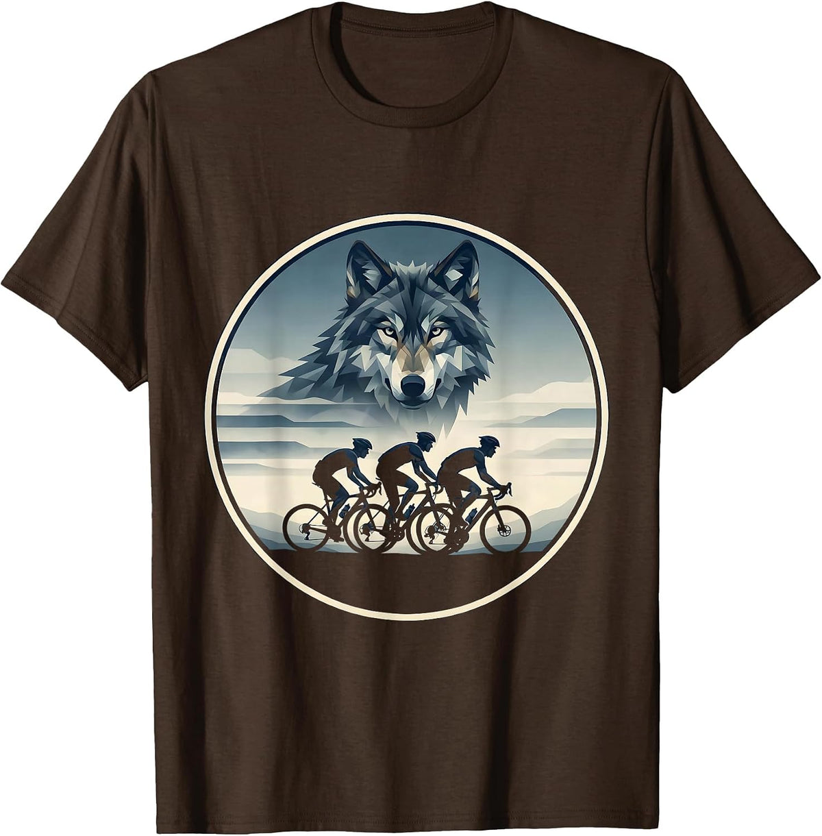 Wolf Pack Cycling Through Fog Graphic Tee T-Shirt - Brown