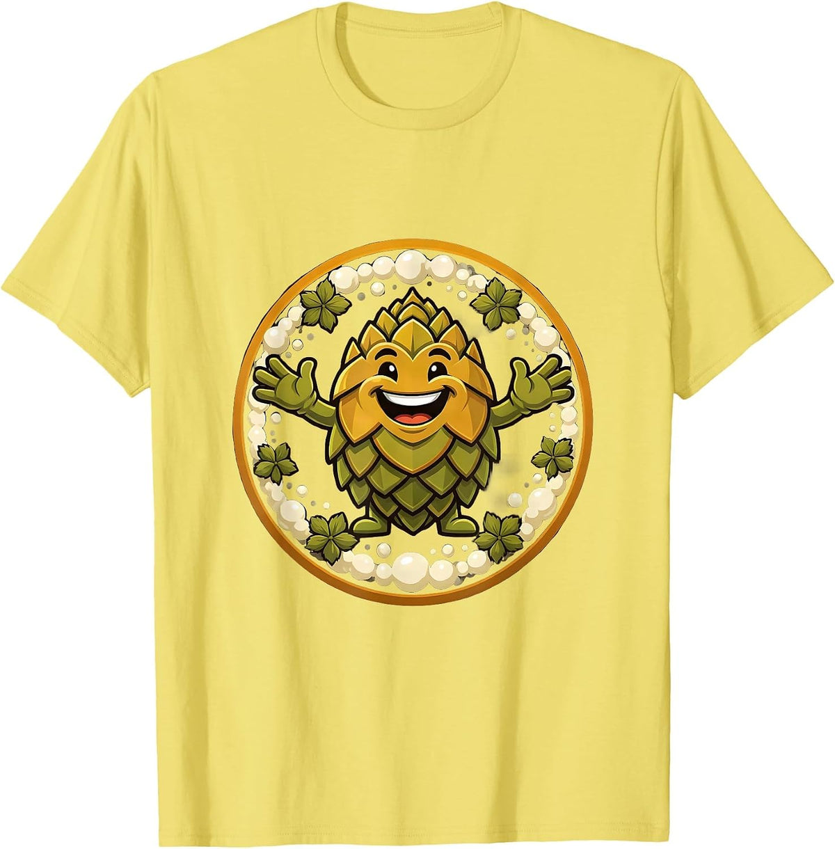 Men's Oktoberfest Hop Flowers and Foam Bubbles Design T-Shirt - Lemon Yellow