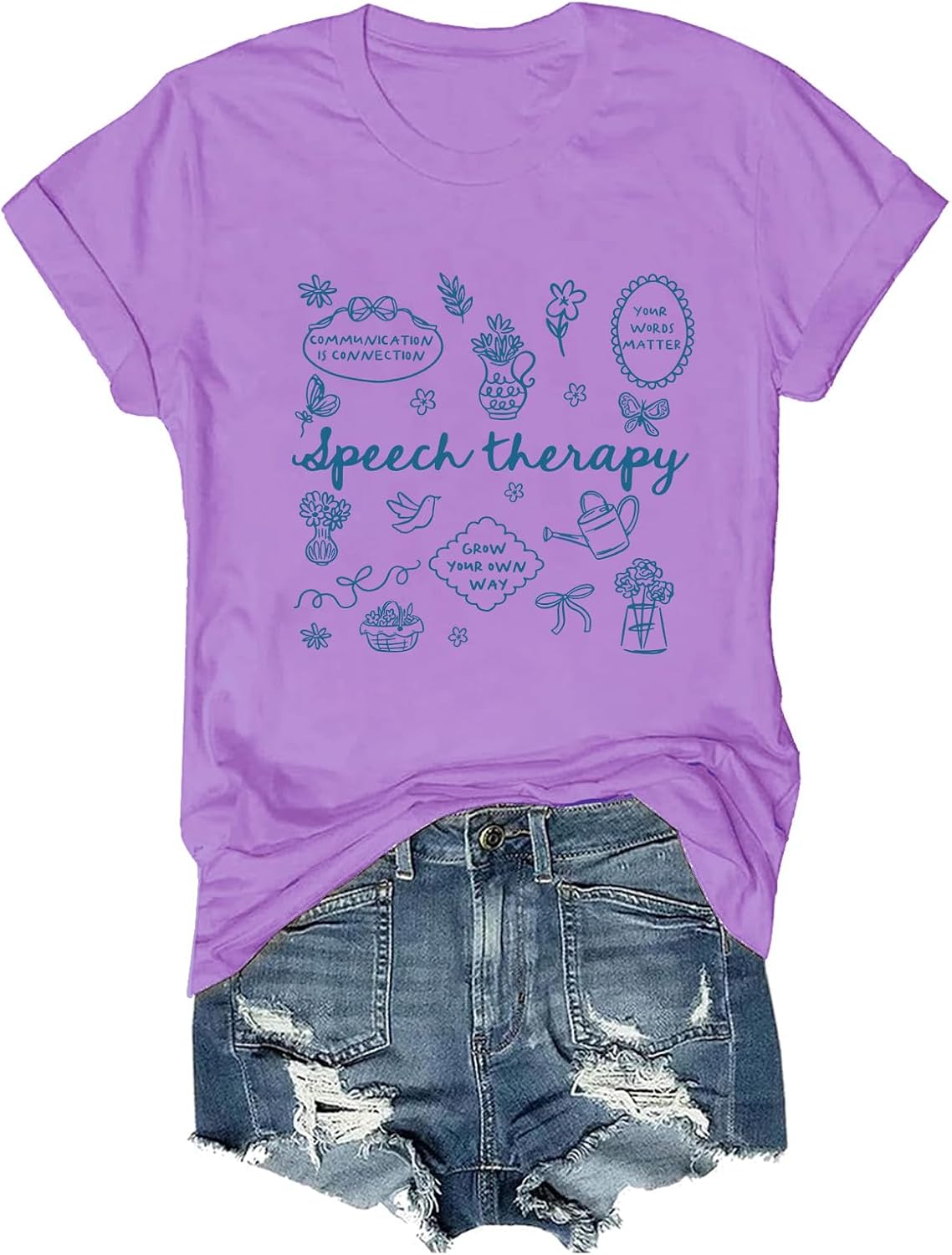 Speech Therapy Shirt Floral SLP Speech Language Pathologist T-Shirt Therapist - Purple